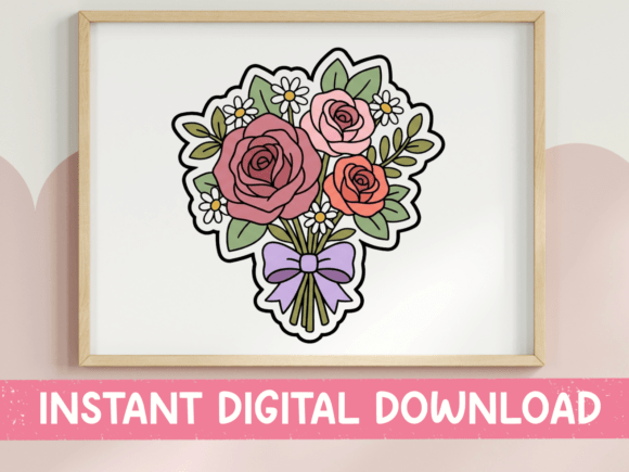 Bring Timeless Beauty to Your Projects with a Floral Bouquet Rose Sticker Design