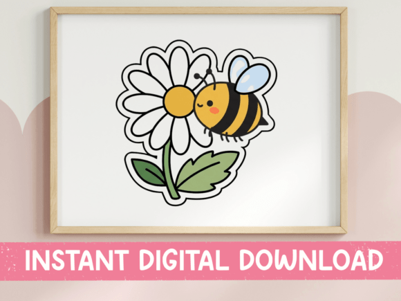 Sweeten Your Projects with a Bee on Daisy Kawaii Sticker Design